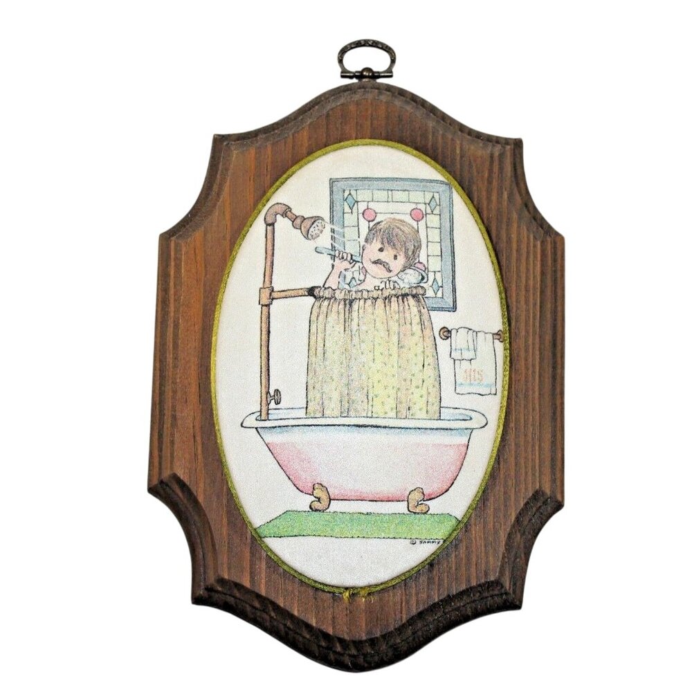 Vintage His And Hers Bathroom Beaded Glass Wooden Plaque Art Decor Picture 1971 - Picture 3 of 10